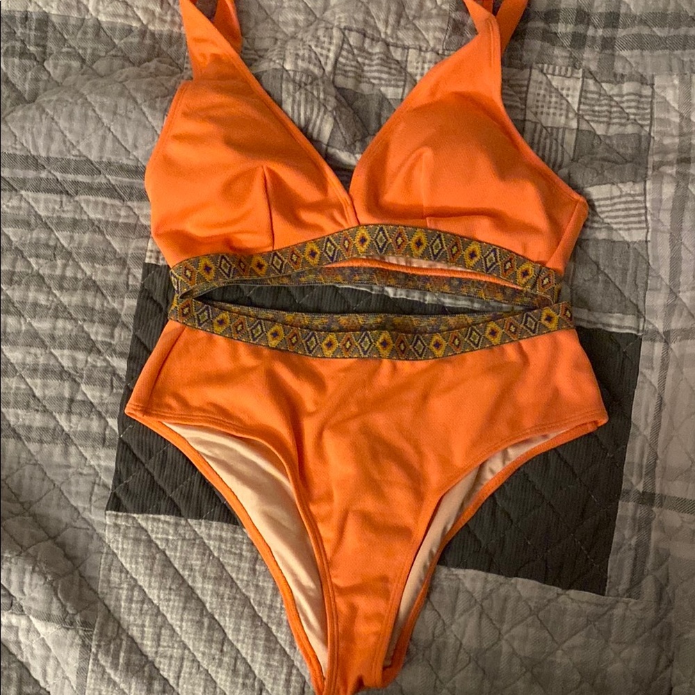 Orange Patterned Women's Swimsuit